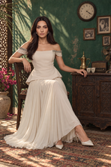 Embellished Cold-Shoulder Pleated Dress