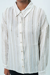 Embellished Striped High-Low Shirt
