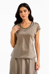 Layali Satin Embellished Layered Top