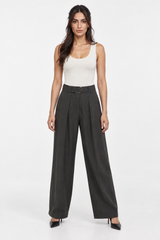 Pleated Wide-Leg Pants with Self-Fabric Belt