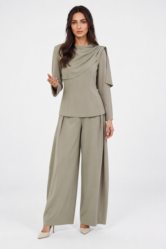 Draped Shoulder Tailored Blouse