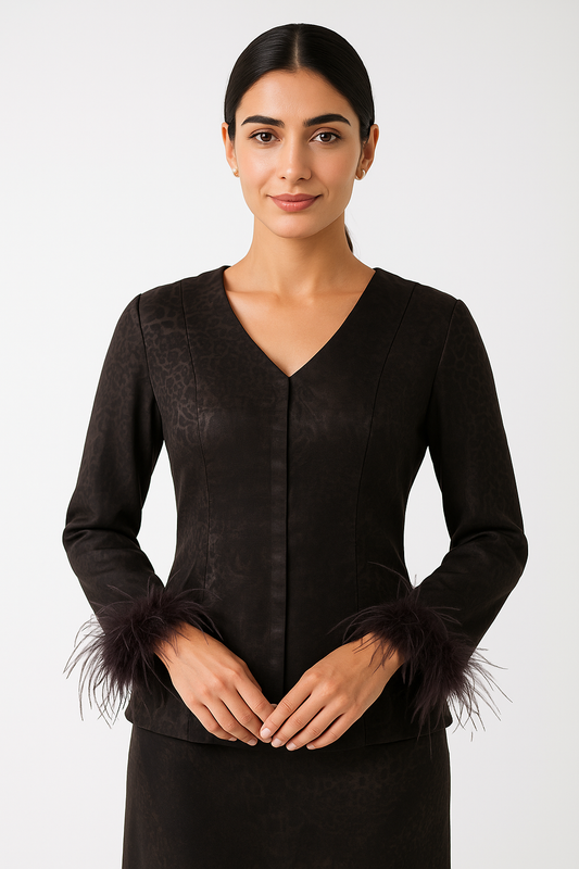 Feather-Cuff Tailored Blouse