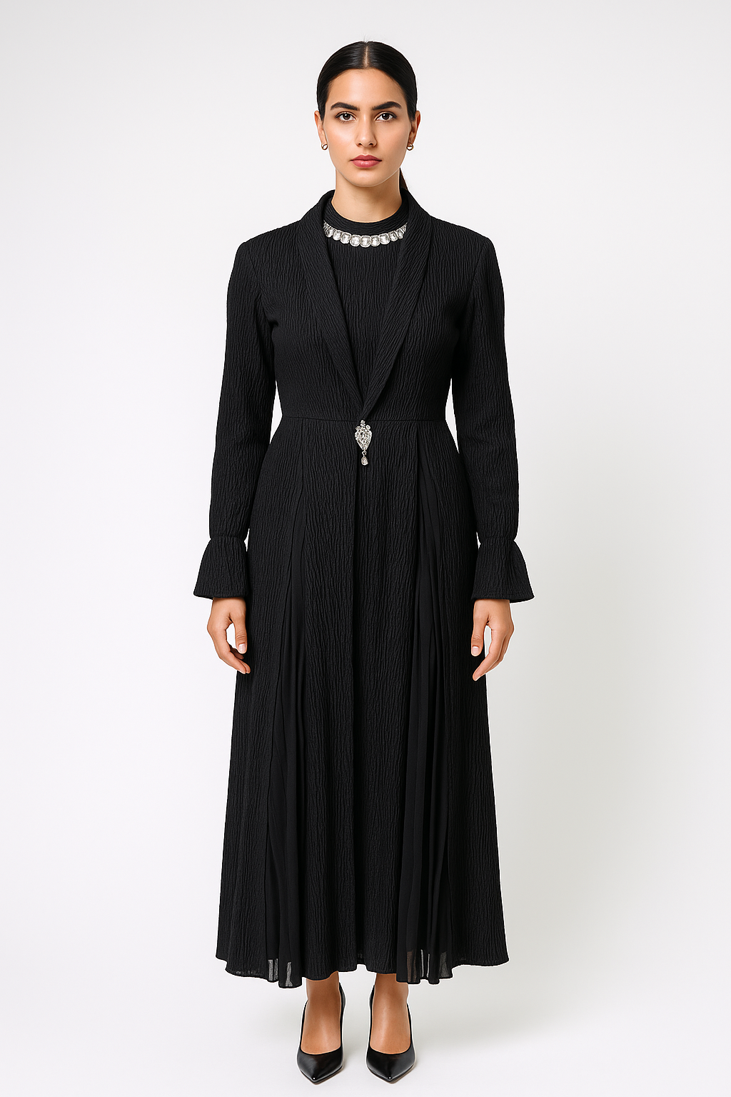 طقم مكون من قطعتين بتصميم مكسّر (فستان بلا أكمام + كارديغان)