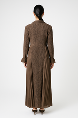 Textured 2-Piece Maxi Set (Sleeveless Dress + Mixed-Fabric Cardigan)