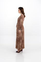 Pleated V-Neck Maxi Dress with Tie Waist