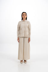 Embroidered Cotton Shirt with Shimmer Collar Detail