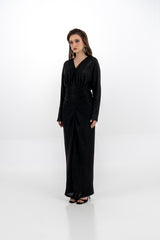 Metallic Draped Evening Gown with Ruched Waist