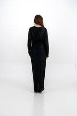 Metallic Draped Evening Gown with Ruched Waist