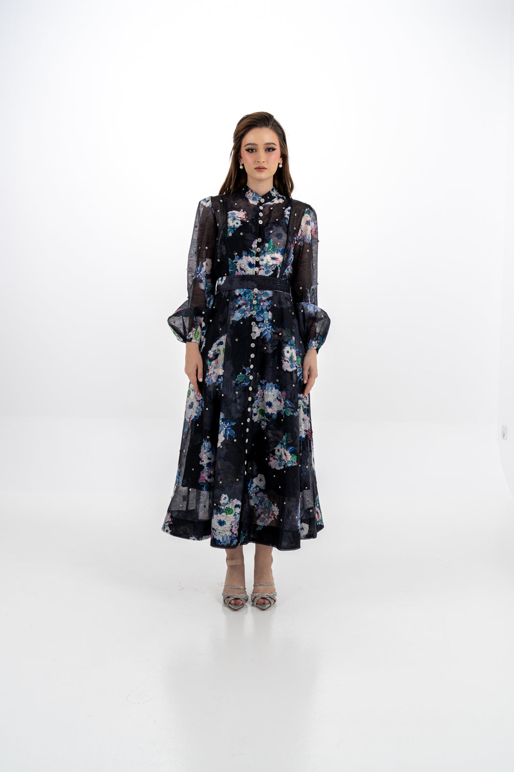 Embellished Floral A-Line Maxi Dress