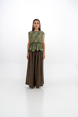 Pleated Peplum Sleeveless Top with Embellished Neckline