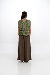 Pleated Peplum Sleeveless Top with Embellished Neckline