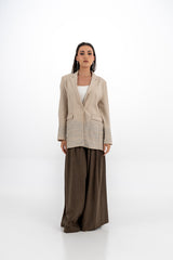 Tailored Linen-Blend Jacket with Embellished Sleeves