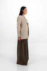 Tailored Linen-Blend Jacket with Embellished Sleeves