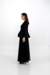 Elegant Embellished Jacket & Tulle Skirt Set