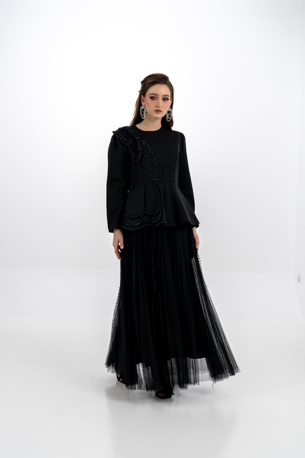 Elegant Embellished Jacket & Tulle Skirt Set