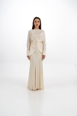 Embellished Draped Satin Blouse