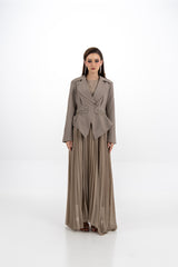 Pleated Maxi Dress with Embellished Removable Jacket