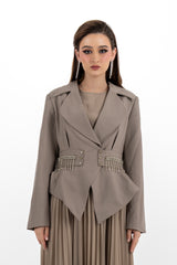 Pleated Maxi Dress with Embellished Removable Jacket