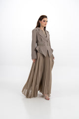 Pleated Maxi Dress with Embellished Removable Jacket