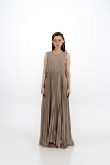 Pleated Maxi Dress with Embellished Removable Jacket