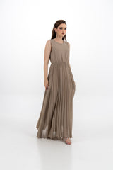 Pleated Maxi Dress with Embellished Removable Jacket