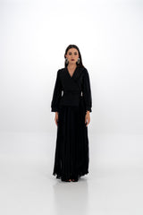 Elegant Pleated Maxi Dress with Beaded Detailing