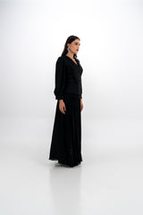 Elegant Pleated Maxi Dress with Beaded Detailing