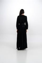 Elegant Pleated Maxi Dress with Beaded Detailing