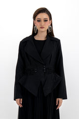 Pleated Maxi Dress with Embellished Removable Jacket
