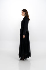 Pleated Maxi Dress with Embellished Removable Jacket