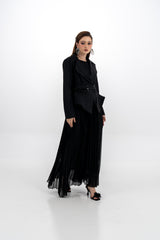 Pleated Maxi Dress with Embellished Removable Jacket