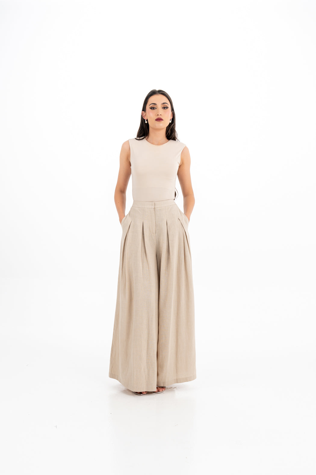 High-Waisted Wide-Leg Pleated Pants