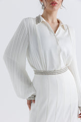 Elegance Redefined: Embellished Pleated Sleeve Shirt