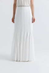 Embellished Waist Pleated Maxi Skirt