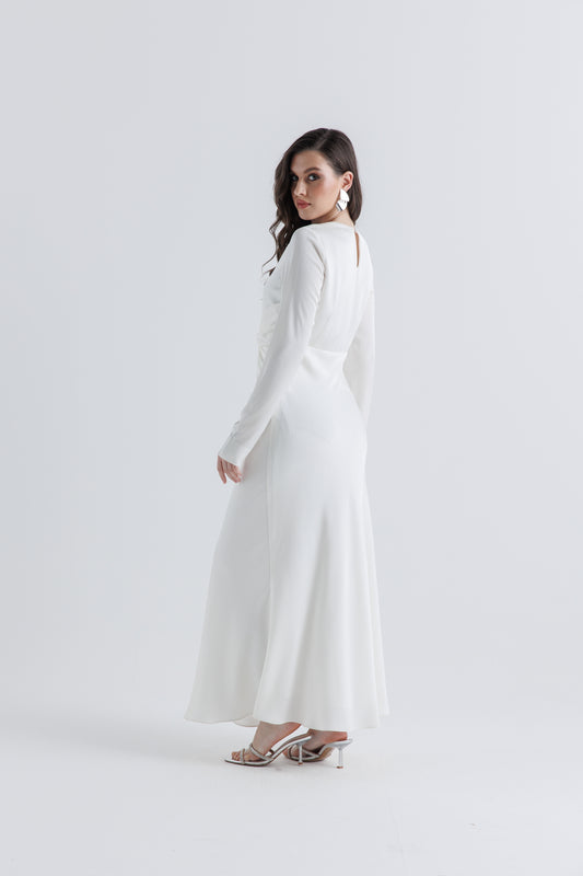 Draped Waist Maxi Dress with Button Cuff Detail