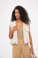 Large Front Pockets Sleeveless Gilet