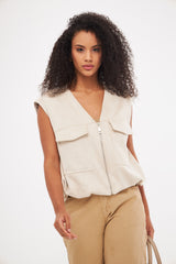 Large Front Pockets Sleeveless Gilet