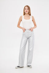 Solid Leather Baggy Loose Fit Trousers