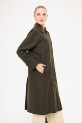 Collared Solid Hidden Closure Midi Coat