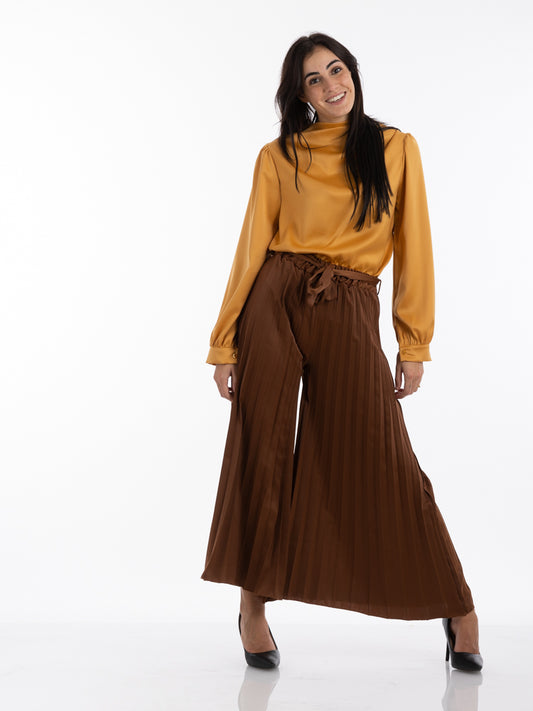 2204150- Pleated Wide Leg Pants - Montania Shop
