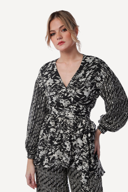 2305002-  Poplin Wrap Blouse - Montania Shop