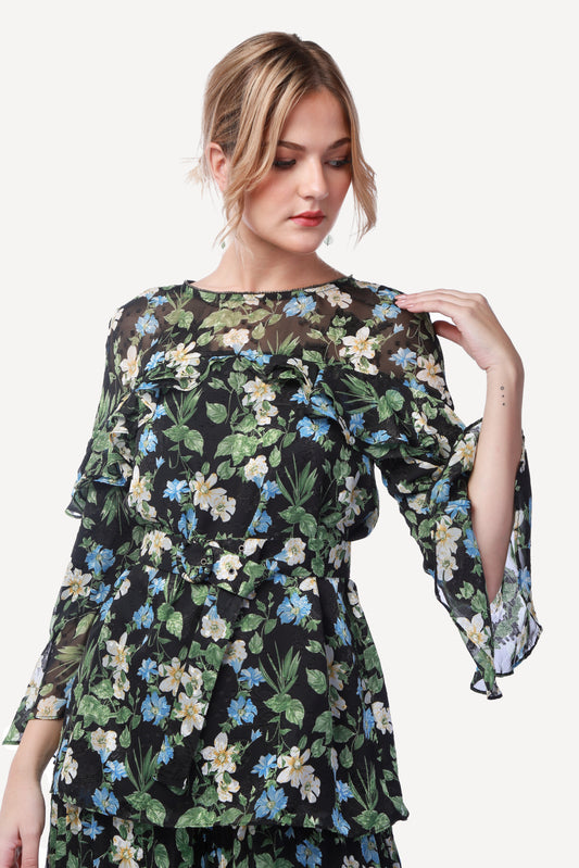 2305005- Floral Print Blouse - Montania Shop
