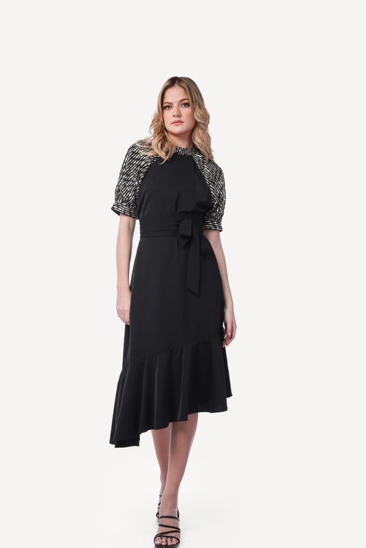 2306003- Puff Sleeve Dress - Montania Shop