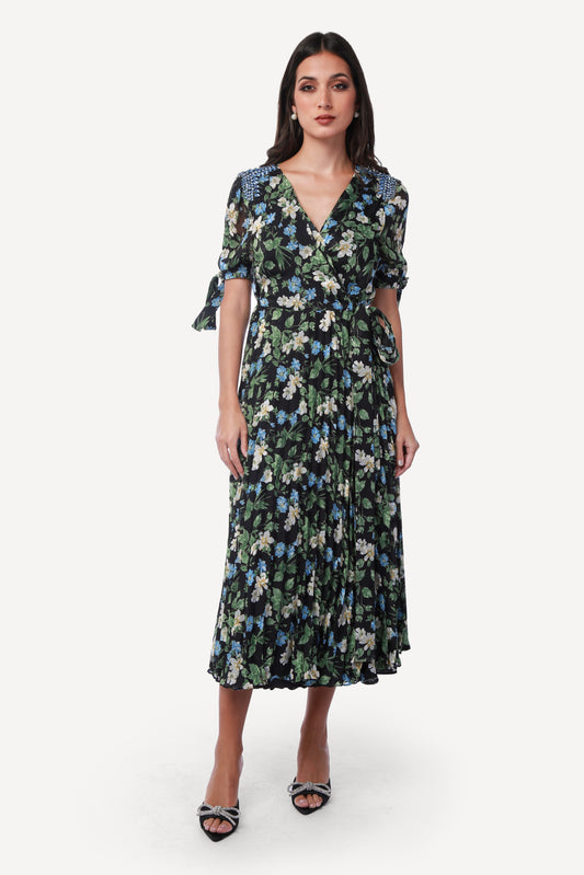 2306006-  Floral Print Wrap Dress - Montania Shop