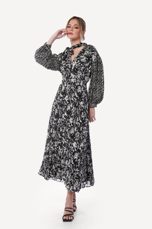 2343001- Poplin Sleeve Maxi Wrap Dress - Montania Shop