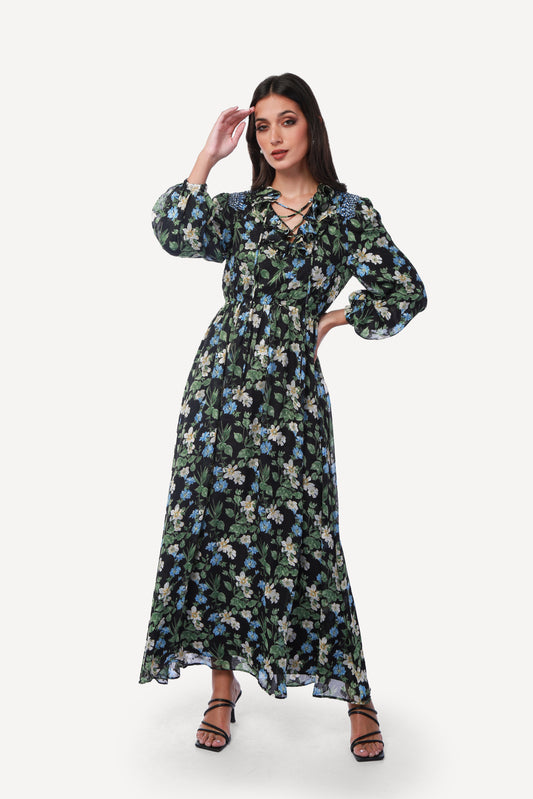 2343003- Floral Print Maxi Dress - Montania Shop