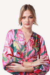 2343009- Printed Pleated Maxi Dress - Montania Shop