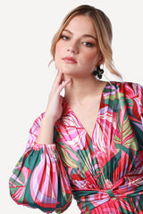 2343009- Printed Pleated Maxi Dress - Montania Shop